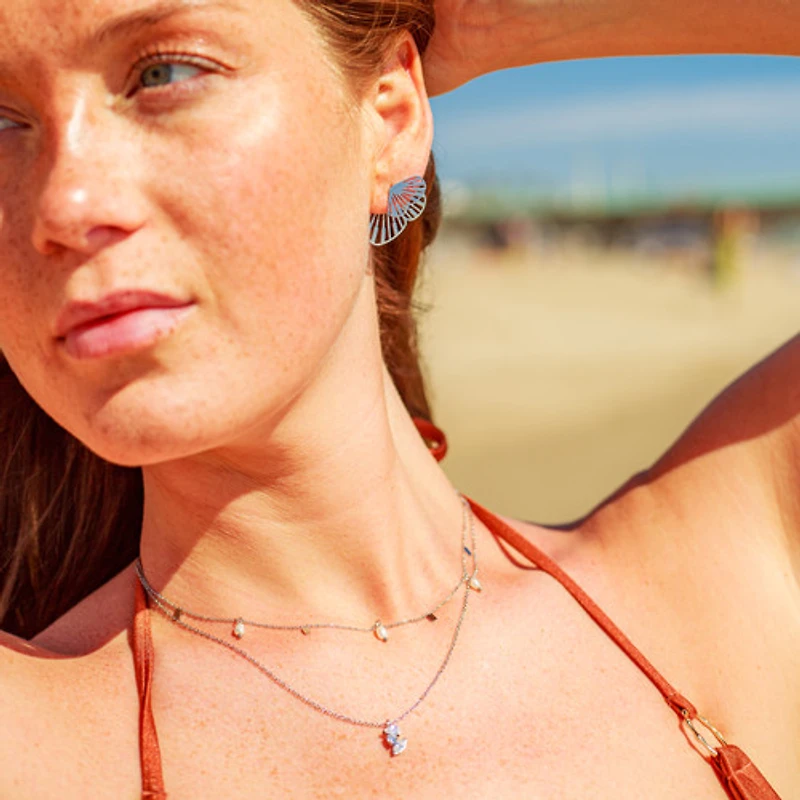 Steel Rectangular Pearl Chain Necklace