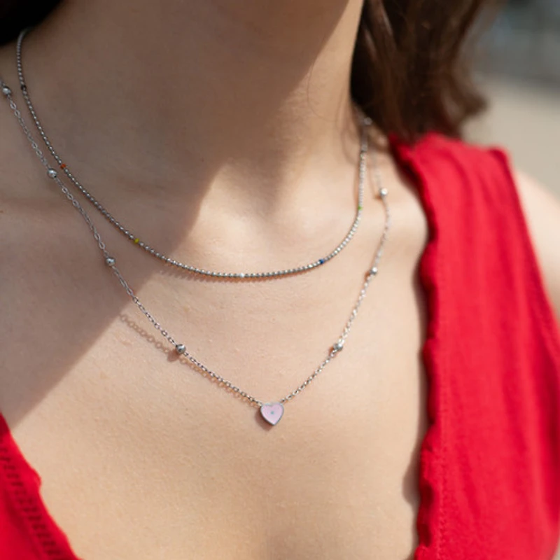 Steel Mini Pink Heart Necklace