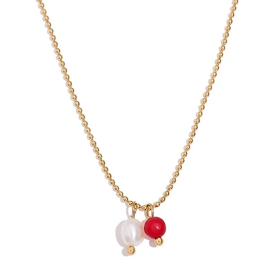 Gold Red Agate Pearl Necklace