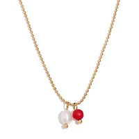 Gold Red Agate Pearl Necklace