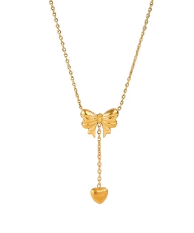 Long Drop Heart Bow Necklace