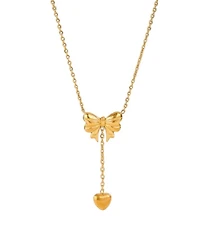 Long Drop Heart Bow Necklace