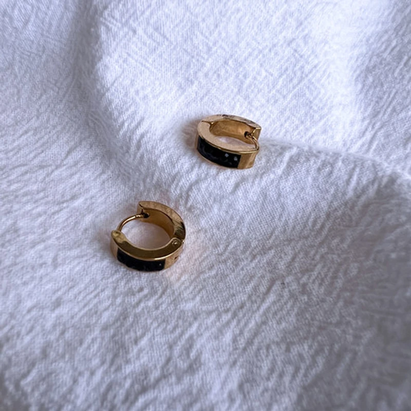 Black Gem on Enamel Hoops
