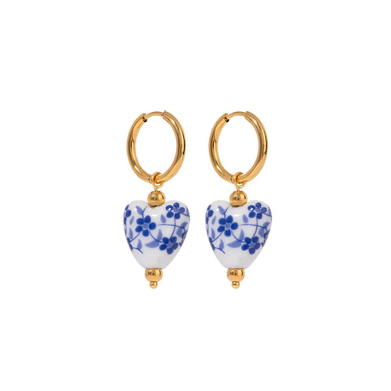 Porcelain Heart Pendant Hoops