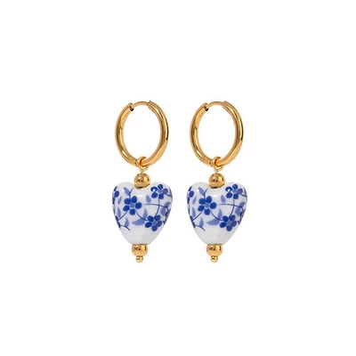 Porcelain Heart Pendant Hoops