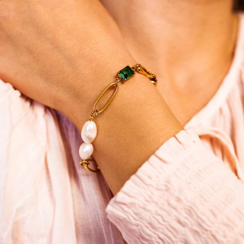 Green Gem Pearl Bracelet