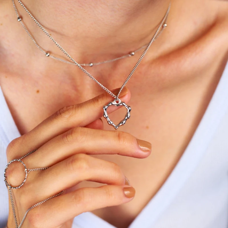 Steel Hollow Heart Dual Layer Necklace