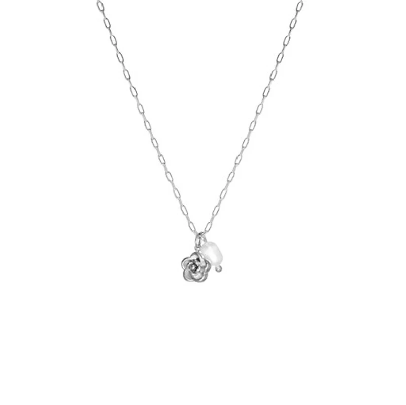 Steel Rose Pearl Necklace