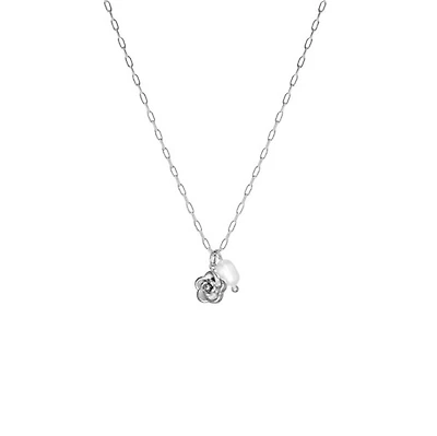 Steel Rose Pearl Necklace