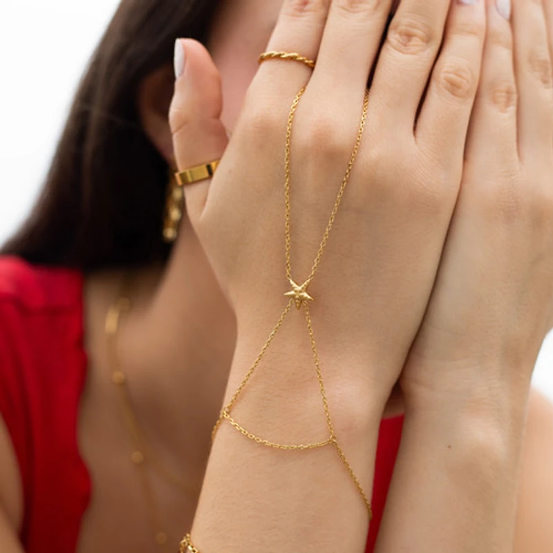 Gold Starfish Connected Ring Bracelet