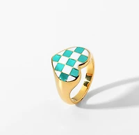 Black and White Checkered Heart Ring
