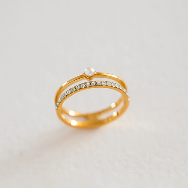 Single Pearl Stacked Gem Ring