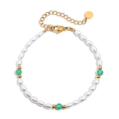 Green Agate Pearl Chain Bracelet