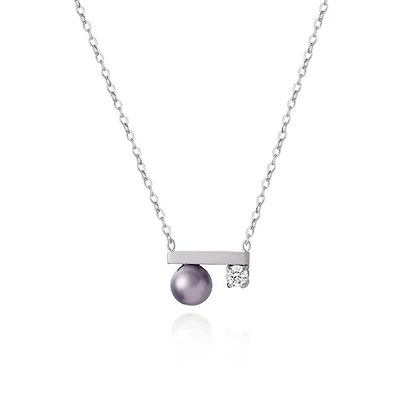 Gray Pearl Bar Necklace