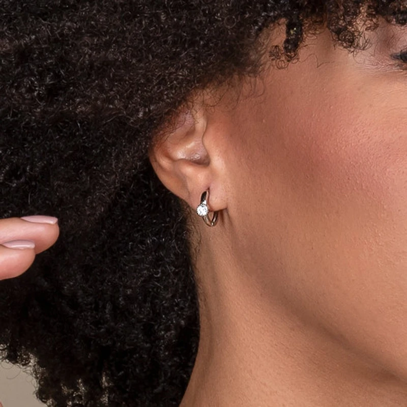 White Gold Diamond Solitaire Hoops