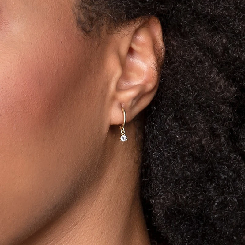 White Gold Diamond Drop Mini Hoops