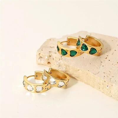 Lined Crystal Hearts Hoops