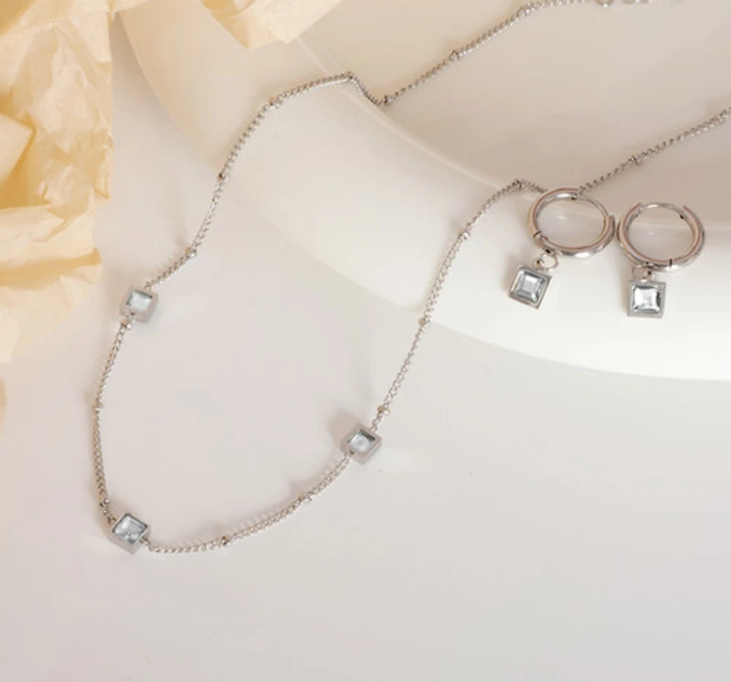 White Cubic Drop Gem Hoops