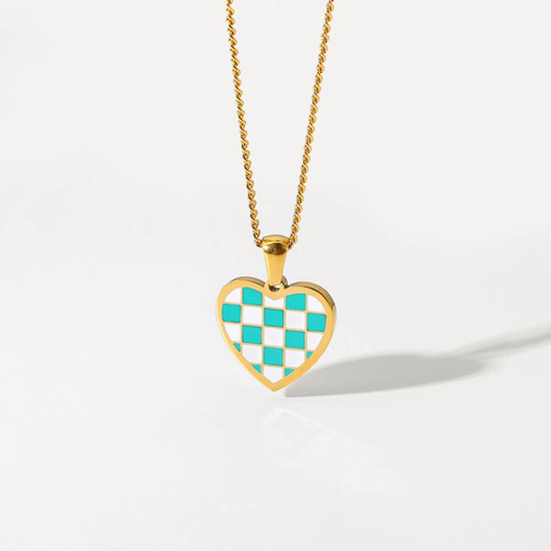 Turquoise Checkered Heart Necklace