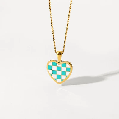 Turquoise Checkered Heart Necklace