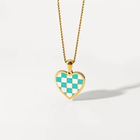 Turquoise Checkered Heart Necklace