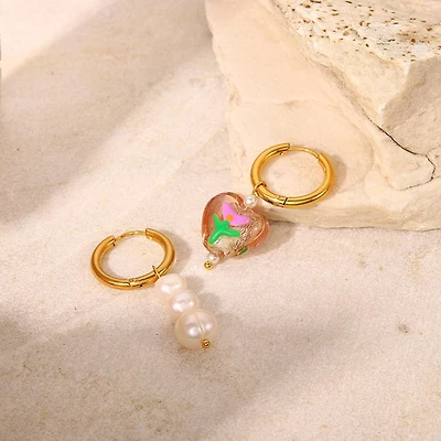 Asymmetric Candy + Pearl Hoops