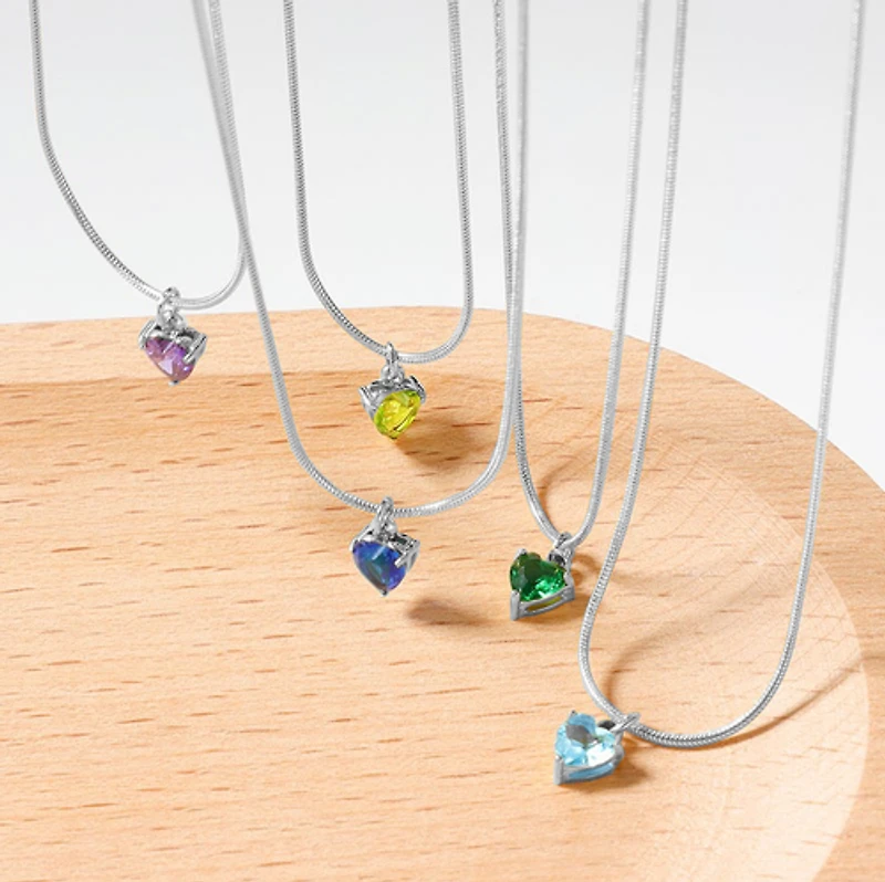 Steel Birthstone Heart Necklace