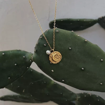 Coined Moon Pendant Necklace
