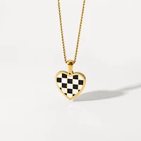 Black and White Checkered Heart Necklace