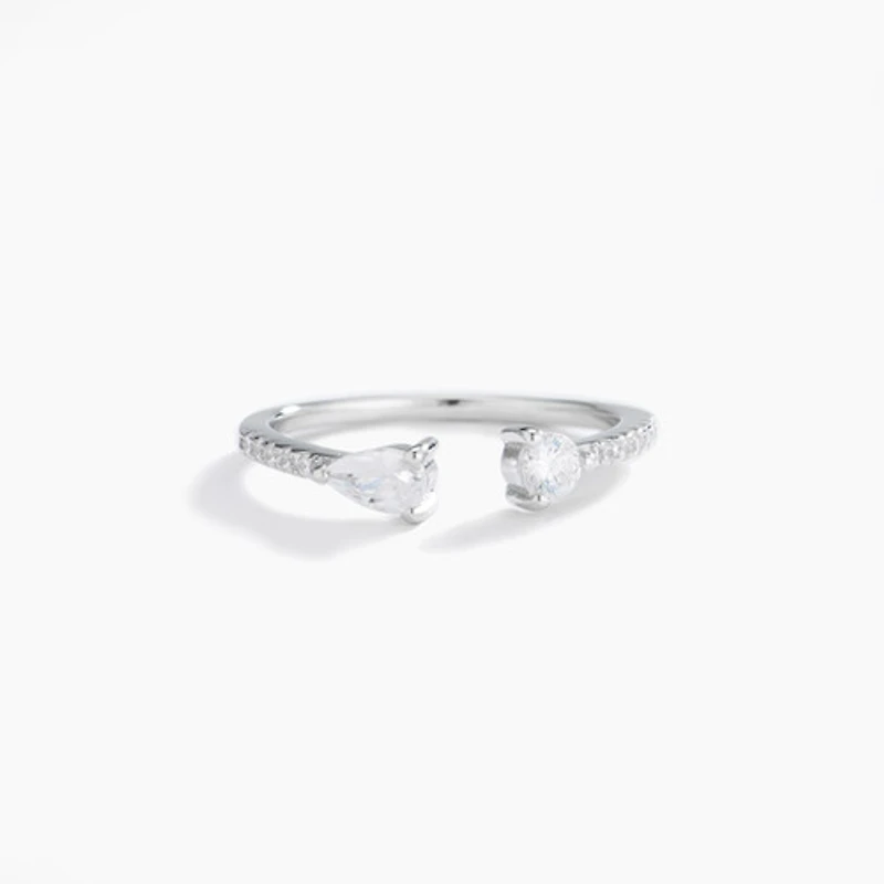 White Gold Open Front Crystal Ring