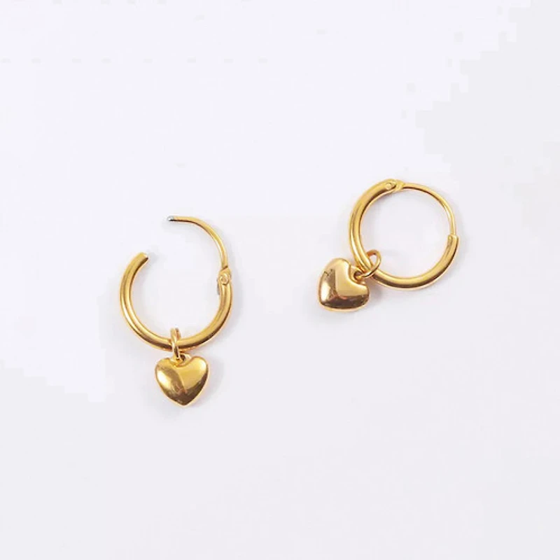 Golden Heart Charm Hoops