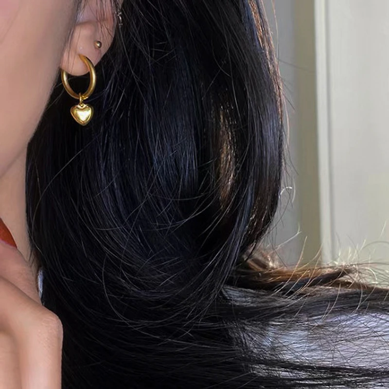Golden Heart Charm Hoops
