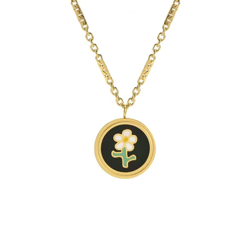 Enamel Coin Flower Necklace