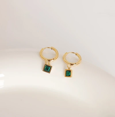 Emerald Cubic Drop Gem Hoops