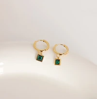 Emerald Cubic Drop Gem Hoops