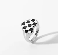 Black and White Checkered Heart Ring