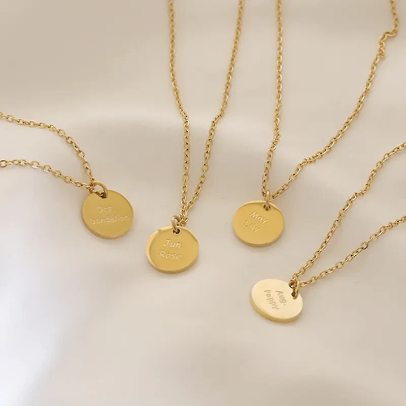 Coined Birth Flower Necklace