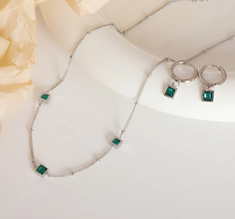 Emerald Cubic Drop Gem Hoops
