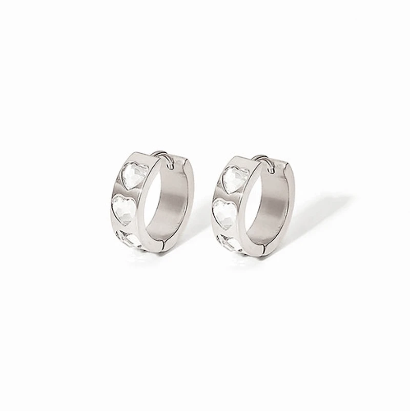 Lined Crystal Hearts Hoops