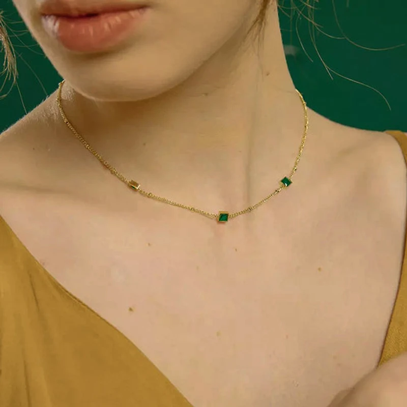 Emerald Cubic Gem Necklace