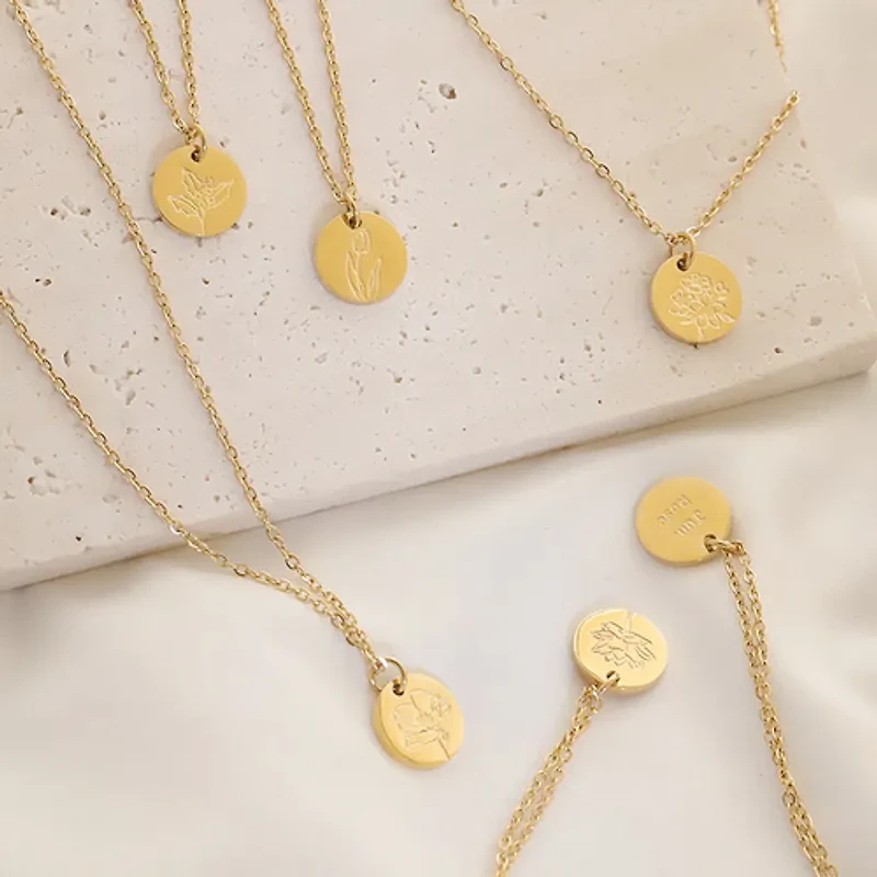 Coined Birth Flower Necklace