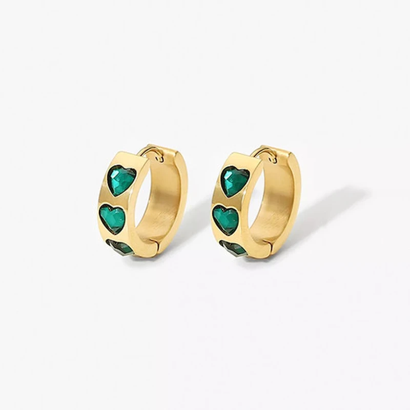 Lined Crystal Hearts Hoops