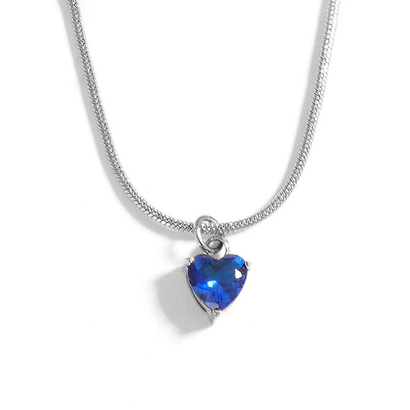 Steel Birthstone Heart Necklace