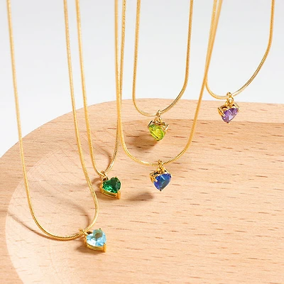 Gold Birthstone Heart Necklace
