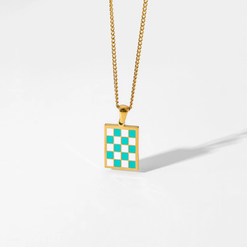 Turquoise Checkered Patterned Necklace