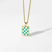 Turquoise Checkered Patterned Necklace