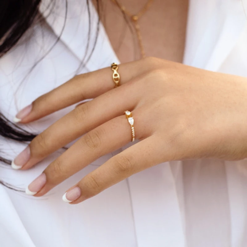 White Gold Open Front Crystal Ring