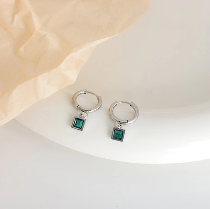 Emerald Cubic Drop Gem Hoops