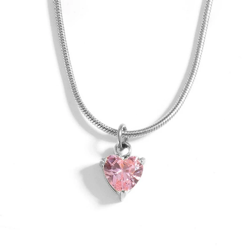 Steel Birthstone Heart Necklace