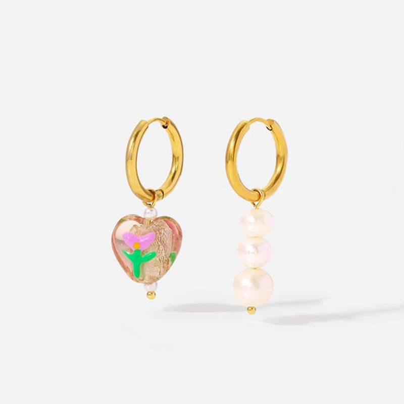 Asymmetric Candy + Pearl Hoops